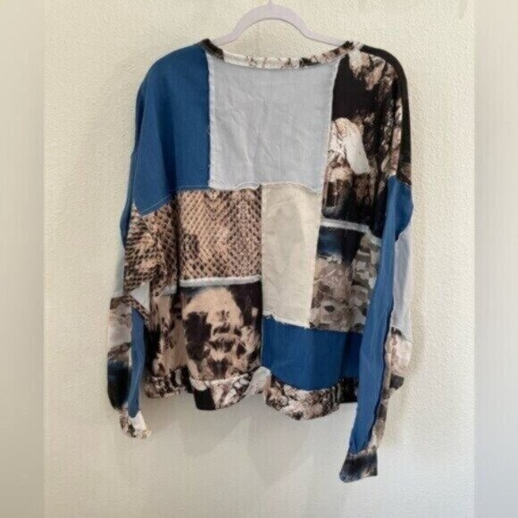Zara Patchwork Boho Oversized Top Baggy 90's Artsy Long Sleeve - Picture 5 of 5